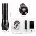 LED Zoom USB wiederaufladbare Hochleistungs -Taschenlampe